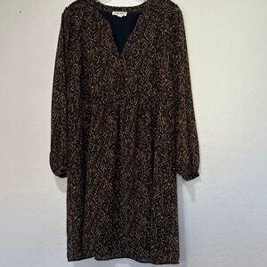 beachlunchlounge grunge Black Brown Long Sleeve Dress Womens XL v neck country